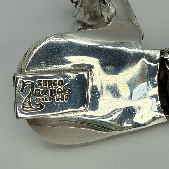 Nacho Gomez Taxco 950 Sterling Silver Rattlesnake Bracelet Malachite Eyes NWOT - Picture 14 of 17